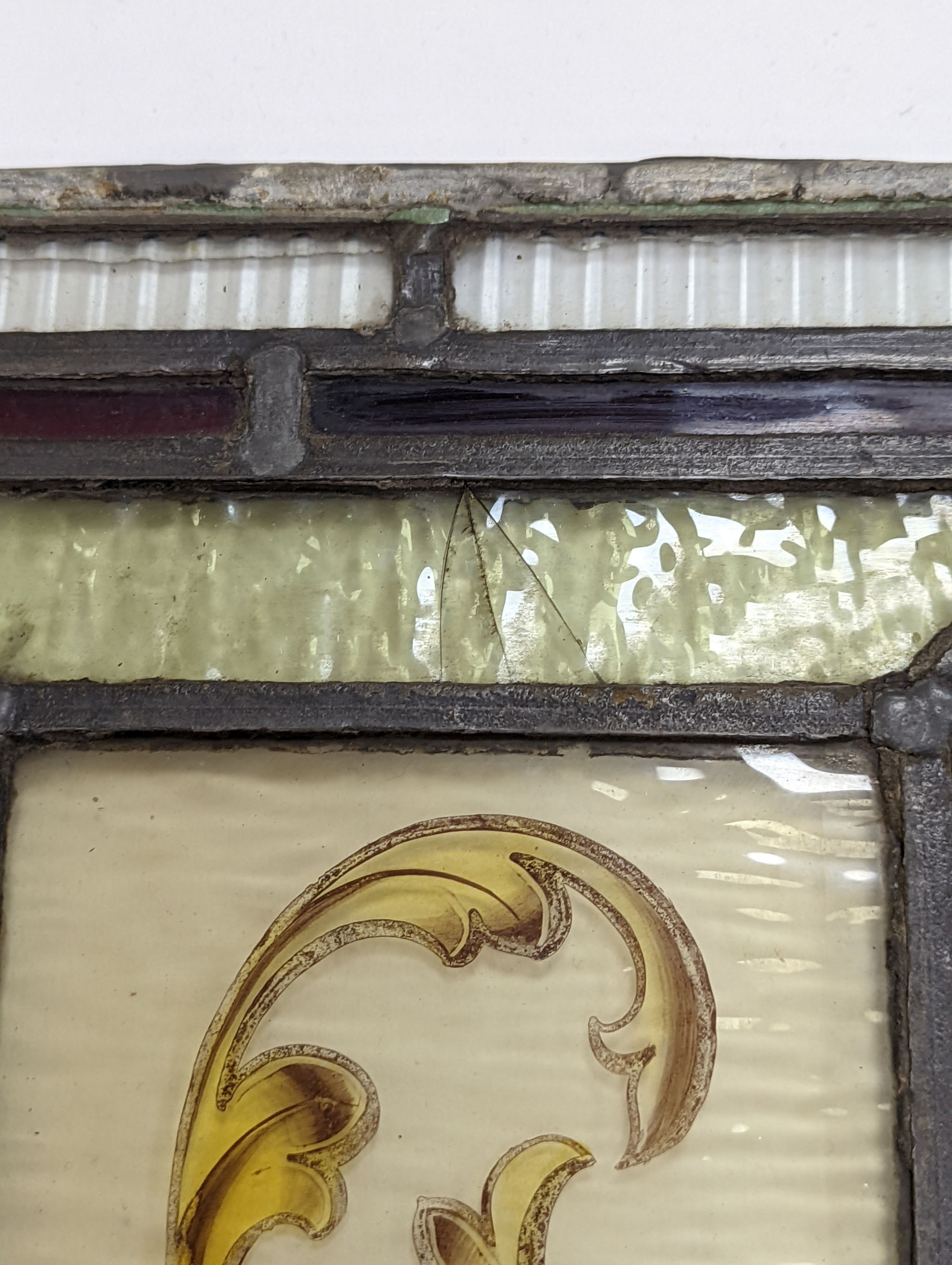 Two 19th century stained glass panels, largest 68x28cm